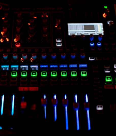 A close up of the sound board at the Alhambra Theatre